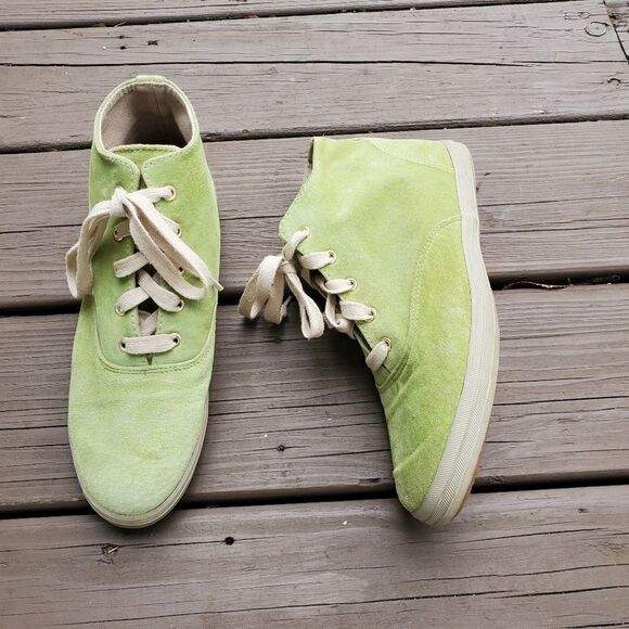 Vintage 90s y2k Green Suede Leather High Top Sneakers Ankle Boots Booties 9 - Picture 1 of 9